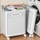 Foldable laundry basket With handles Collapsible laundry baskets with wheels,easy to move and save space,Versatile Portable Storage Basket for Bathroom and Bathroom(Ivory White, L(50x37.7x31))