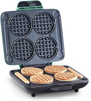 DASH Multi Mini Waffle Maker: Four Mini Waffles, Perfect for Families and Individuals, 4 Inch Dual Non-stick Surfaces with Quick Release &amp; Easy Clean - Aqua