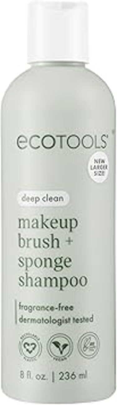 EcoTools Makeup Brush + Sponge Shampoo, Remove Makeup &amp; Impurities From Tools, Sponges, &amp; Puffs, Fragrance-Free Brush Cleanser, No Harsh Chemicals, Vegan, &amp; Cruelty-Free, 8 fl. oz./236 ml. Bottle