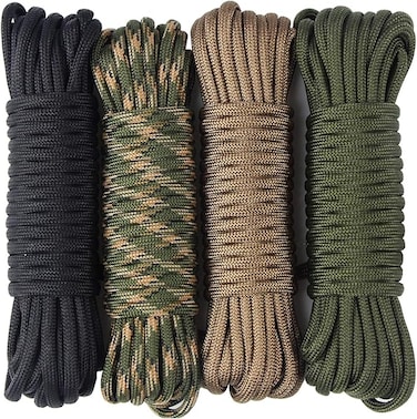4pcs 19ft/6 meters Paracord Rope 7 Inner Strands Nylon Rope 550lb Breaking Strength for Outdoor Survival Rope, Lanyards, Keychain, Dog Collar, DIY Kit Craft Toy (D4-A-4x19ft)