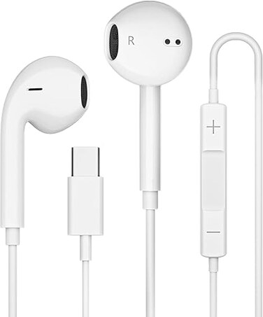 Type C Headphones Wired - USB - C Wired Earphones with Mic &amp; Volume Control, Noise Cancelling Headset Compatible for iPhone 16/15 Pro Max, iPad, Galaxy S25/S24/S23/S22/Ultra Note 10/20, Pixel 7/6/5/4