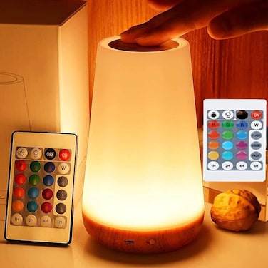 LED night light, bedside table lamp for baby kids room bedroom outdoor, dimmable eye caring desk lamp with color changing touch senor remote control USB rechargeable
