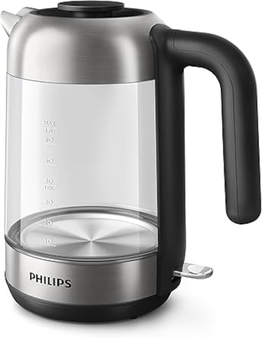 Philips Glass Kettle Series 5000-2200W, 1.7L, Blue Light Indicator, Removable lid, Metal/Transparent - HD9339/81
