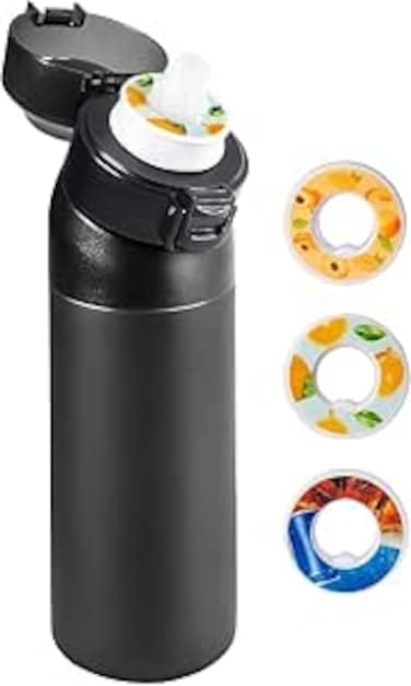 New Stainless steel Air Water Bottle,Air Up Water Bottle, Fruit Flavoured Water Bottle with 3 Flavour Pods &ndash; BPA Free, 0 Sugar 0 Calorie for Kids, Gym And Outdoor Activities,3Pods (Black)