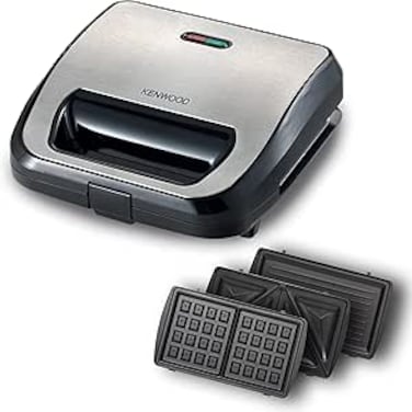 KENWOOD 3-in-1 Sandwich Maker, Waffle Maker &amp; Grill with 3 Sets of Non Stick Multifunctional Plates for Grilling, Toasted Sandwiches and Waffles SMM02.000SI Silver/Black