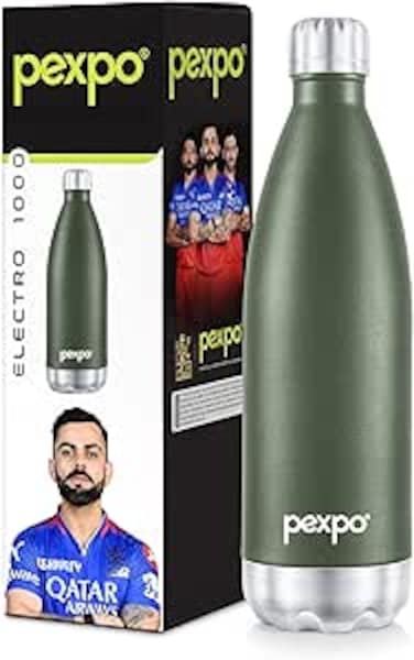 Pexpo Electro Pro Hot &amp; Cold ISI Certified   Stainless Steel Water Bottle -1000ml Military Green   Thermoflask   Office Bottle   Workout   Travelling   Home   Limited RCB Edition