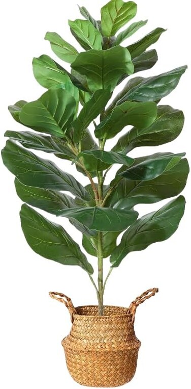 ORCHID M&reg; Artificial Fig Tree 27.5" Fake Potted Ficus Lyrata Plant with Handmade Seagrass Basket, Perfect Faux Plants Home D&eacute;cor for Indoor Outdoor Office Porch Balcony Bedroom Bathroom Gift