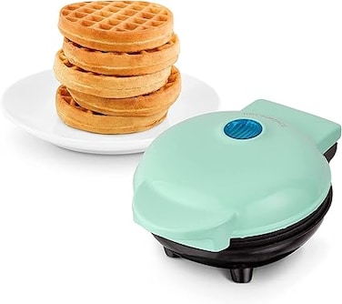 JUSTADIL Mini Waffle Maker Machine for Individuals (Aqua)