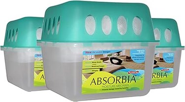 Absorbia Moisture Absorber Absorbia Reusable Box w/Refill-Pack of 3 (400 g X 3 Boxes) Absorbs 800ml  Dehumidifier for Basement, Storerooms, Spare Rooms &amp; Lofts Fights Against Moisture, Mould, Fungus
