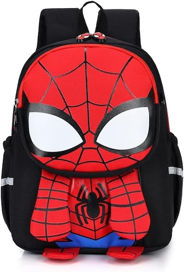 Toddler 3D Comic Spider Schoolbag - Black, Waterproof, Lightweight for 3-6 Years Old Elementary Students