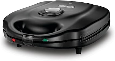 BLACK+DECKER 3-in-1 Sandwich, Waffle Maker, and Grill, 1400W, 4 Slice Capacity, Interchangeable Plates, 180&deg; Flat Grill, Compact, Locking Clamp, Safe, Even Cooking, Black - TS4130-B5