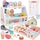 Wooden Ice Cream Counter Playset for Toddler,Play Pretend Toy Food Play Kitchen Accessorie with Fake Money &amp; Coin,Play Food Scoop and Serve,Play Kitchen Sets for Kids 3-8 (Ice cream Handheld)