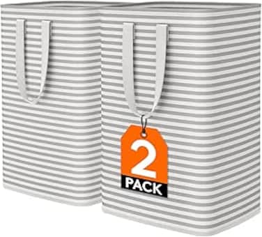 Lifewit 2 Pack Laundry Hamper Large Collapsible Laundry Baskets, Freestanding Waterproof Clothes Hamper with Easy Carry Handles in Laundry Room Bedroom Bathroom College Dorm for Adults, Grey, 2 x 80L