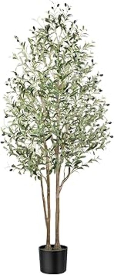 Alupssuc 6FT Artificial Olive Tree, Fake Olive Tree with Lifelike Olive Leaves, Faux Olive Tree Indoor Outdoor for Home Living Room Bedroom Balcony Corner Office Garden Decor, 180cm
