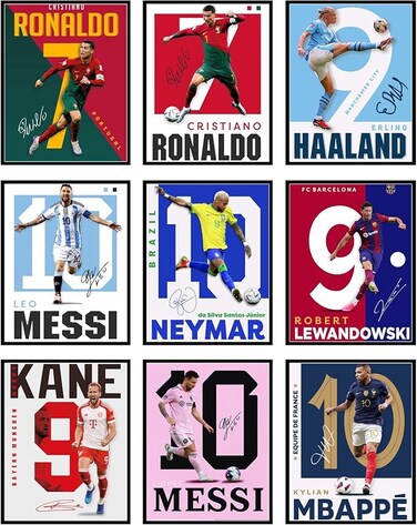 BigWig Prints Soccer Poster - Soccer Posters For Boys Bedroom, Messi And Ronaldo Poster, Messi Posters For Boys Bedroom, Soccer Wall Art, Messi Wall Art, Ronaldo Posters - Unframed Set Of 9 (8x10&rdquo;)