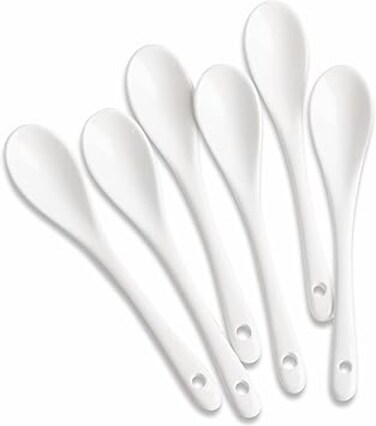MIUFA 6PCS Porcelain White Coffee Spoons Espresso Tea Sauce and Desserts Ceramic Spoons