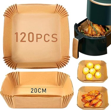 120Pcs Air Fryer Disposable Paper Liner, Air Fryer Liners Square, Baking Paper for Air Fryer Water-proof,Parchment Paper for Baking Roasting Microwave,7.9 inch/20cm,Square