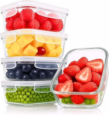 Mimelon&reg;  5 Pack, 1050ML  Glass Meal Prep Containers, Airtight Glass Food Storage Containers with Lids &ndash; Airtight Food Containers Kitchen Storage Containers Glass Lunch Containers