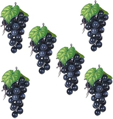 Generic 6 Pcs Artificial Grapes Fake Grape Bundles Simulation Lifelike Fruit Clusters Hanging Ornaments for Wedding Kitchen Centerpiece Decor Black