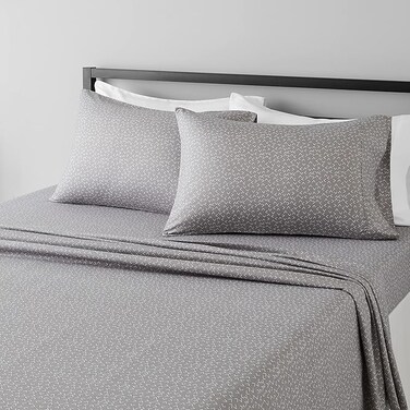 Basics Lightweight Super Soft Easy Care Microfiber Bed Sheet Set with 14&rdquo; Deep Pockets - King, Gray Arrows
