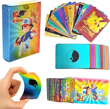 55 PCS Random Rainbow Foil TCG Cards Set &ndash; Ultra Rare Holographic Gold Plated Trading Cards Deck Box, Vmax Style Collectible Cards Bundle, Premium Gift for Kids &amp; Adults