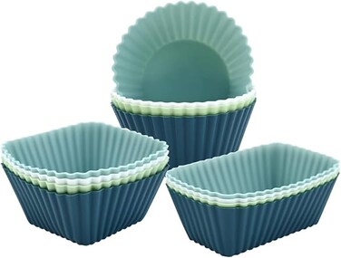 12 Pack Reusable Silicone Cupcake Baking Cups, 3 Shapes of Standard Round &amp; Square &amp; Rectangle,Muffin Liners,Non-Toxic, BPA Free, Dishwasher Safe