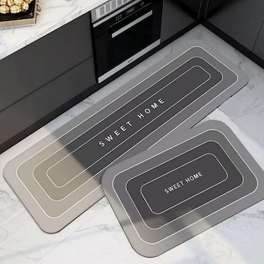 2Pcs Set Kitchen Mat Absorbent Non Slip Washable, Non-Skid Kitchen Carpet For Kitchen Floor With Beautiful Sweet Home Design (40&times;60CM And 40&times;120CM)