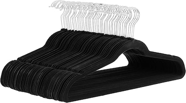 Amazon Basics Slim, Velvet, Non-Slip Suit Clothes Hangers, Black/Silver - Pack of 50