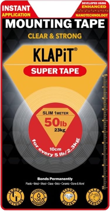 SUPER TAPE Waterproof Clear Nano Tape Holds 23kg 50 lbs Double Sided Heavy Duty Anti Slip Multipurpose Mounting &ndash; Home Decor, Kitchen, Bathroom Organizer, Carpet Tape multi surface &ndash; Slim 1M