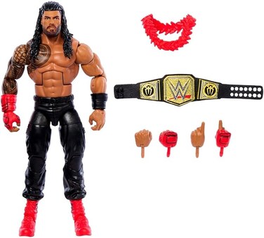 WWE Top Picks Elite Action Figure &amp; Accessories Set, Roman Reigns 6-inch Collectible with Swappable Hands, Ring Gear &amp; 25 Articulation Points