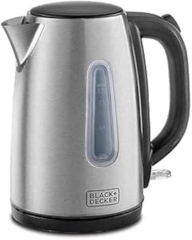 BLACK+DECKER Cordless Electric Kettle, 2200W Power, 1.7L, with Water-Level Indicator, Removable Filter &amp; Auto Shut-Off, Stainless Steel Body, Perfect for Beverages, JC450-B5