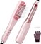 CONOYAR Steam Hair Straightener Brush, 3 in 1 Straightening Brush with 4 Temperature Adjust, Anti Scald Ceramic Straightening Comb Fast Heating for Home, Reduces Damage, Nourishes Hair, Pink