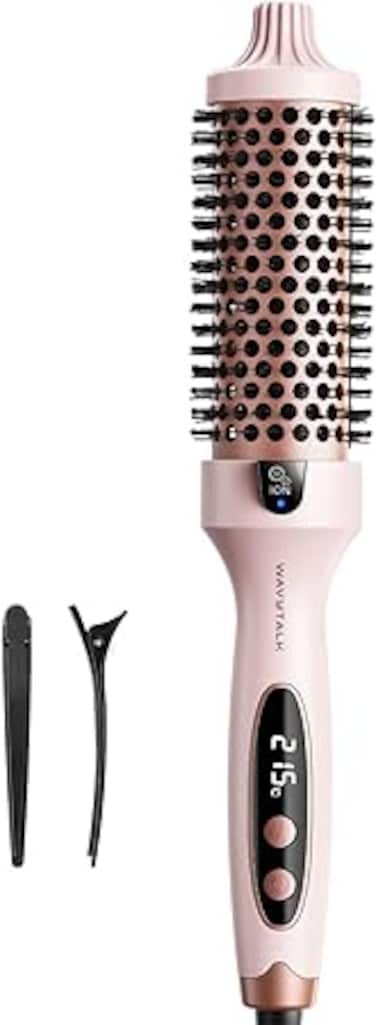 Wavytalk Thermal Brush, Blowout Boost 1.5 inch Heated Round Brush for Blowout Look, Dual Voltage, Pink, Sakura, Tourmaline Ceramic, Negative Ion Technology, 5 Temperature Settings, Less Damage