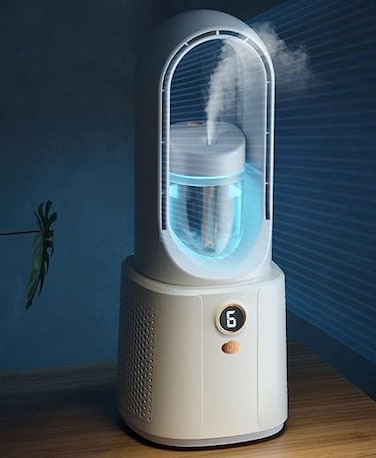 Portable Mobile Air Conditioner, Silent Air Cooler, 6 Higher Speeds, 7 Color Lights &amp; 25 Hours Battery Life, Wireless Cooling Fan For Desk, Home, Bed and Living Room