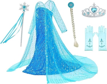 Luxury Princess Dress Costumes With Shining Long Cap Girls Birthday Party