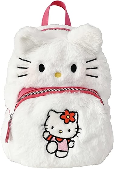 Backpack - Cute Mini Plush Backpack, Cute Furry Anime Accessories Cartoon School Bag, Cat Face Soft Fuzzy Purse Handbags, Double Strap Bag Birthday Gifts for Girls (White)
