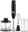Hand Blender, 600W, 600ml Chopping Bowl, 500ml Beaker, Stainless Steel Blades, Dual Speed, 3-in-1 Functionality, Anti-Slip, Perfect for Blending, Chopping, Whisking, Black - HB600-B5