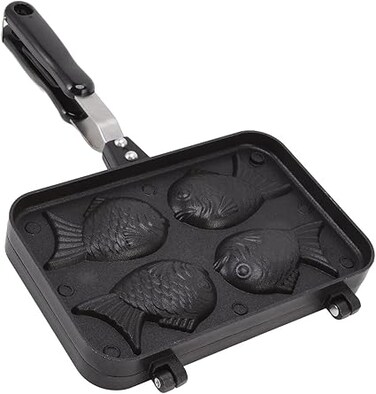 fannay 4 Trays Taiyaki Fish Shape Cake Pan, Non Stick Waffle Cake Maker Waffle Pan with Anti Scalding Handle, Fish Shaped Pancake Double Pan for Baking DIY Cooking Party Dessert