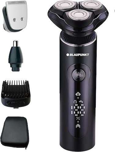 Blaupunkt 4-in-1 Shaver Grooming Kit for Men, Metal Body, Hair &amp; Nose Trimmer, Cordless &amp; Corded Use, LCD Display, USB-C Charging, IPX7 Waterproof, Travel Lock, 60 Min Runtime &ndash; SVM604