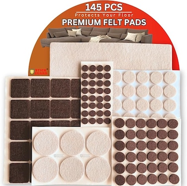Felt Furniture Pads, Self Adhesive Furniture Pads, 145 PCS Premium Felt Pads for Furniture Legs, Scratch Resistant Wood Floor Protectors for Hardwood and Laminate (145 PCS Brown &amp; Beige)