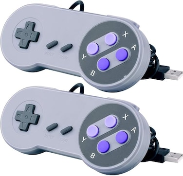 2 Packs USB Controller for Classic Super Nintendo NES SNES, USB Famicom Controller Joypad Gamepad for Laptop Computer Windows PC/MAC/Raspberry Pi (Black)