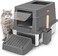 HiHloy Enclosed Stainless Steel Cat Litter Box with Lid, Extra Large Metal Litter Pan Tray with High Wall Sides, Large Scoop Holder, Sloping Pedal, Non-Sticky, Anti-Leakage, Easy Cleaning