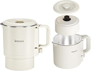 KAWU Travel Electric Kettle, 800ML Foldable Small Kettle, Mini Portable Kettle, Foldable Stainless Steel Kettle, Auto Shutoff and Dry Boil Protection Electric Tea Kettle, BPA Free