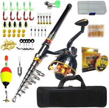 Telescopic Fishing Rod and Reel Combo Set with Fishing Line, Fishing Lures Kit&amp; Accessories and Carrier Bag for Saltwater Freshwater