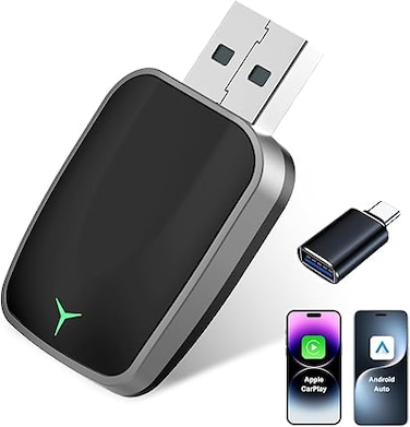 Wireless CarPlay Adapter for iPhone &ndash; Plug &amp; Play CarPlay Dongle &ndash; Converts Wired CarPlay to Wireless &ndash; Fast Auto-Connect, Low Latency, USB-A &amp; USB-C Compatible &ndash; English Manual Included