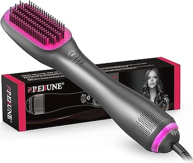 REBUNE 3 in 1 Hair Dryer Brush &amp; Straightener Brush, Professional 1200W Powerful Ceramic Tourmaline Ionic Hot Air Brush, 3 Heat/2 Speed Settings One-Step Hair Dryer and Styler for All Hair Types