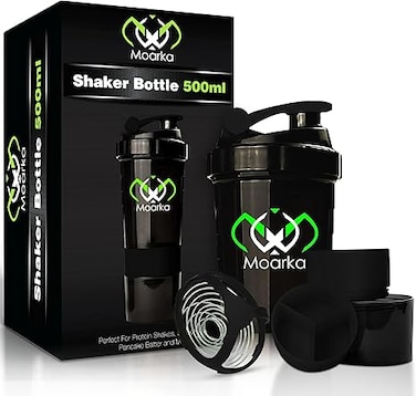 Protein Shaker Bottle - Leak Proof Protein Mixer Cup - Non-Slip Gym Protein Mixing Bottle with Supplement and Pill Storage Container (Black)