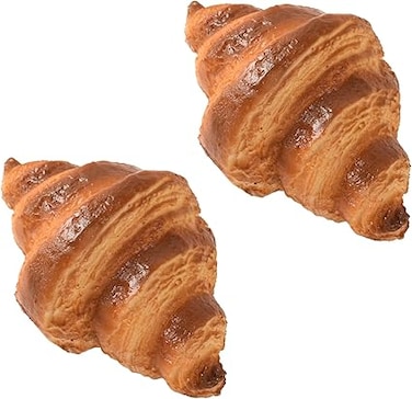 Luckforest Artificial Croissants, 2 Pcs Simulate Bread Fake Realistic Dessert Croissants for Home Kitchen Shop Display Photography Props