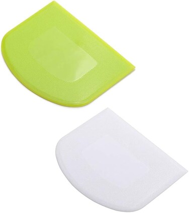 2 Pieces Dough Scraper Bowl Food-safe Plastic Dough Cutter Flexible Bench Multipurpose Food Scrappers for Bread Dough Cake Fondant Icing, White, Green