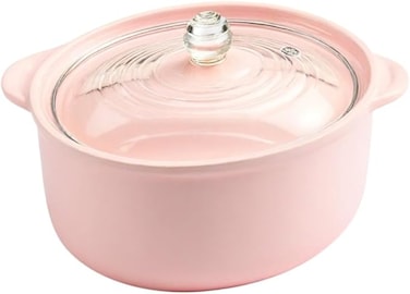 Stockpot with Glass Lid  Ceramic Colorful Cookware Heat-Resistant   Healthy Cooking Clay Pots For Household Kitchen Resturant   Hard Anodized   BLACK, YELLOW, PINK, ORANGE 1 Ltr (PINK)